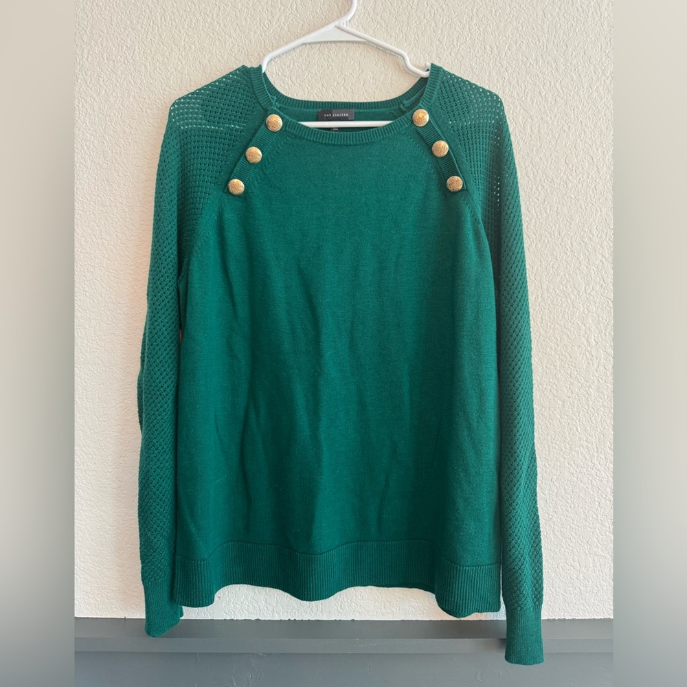 The Limited Emerald Green Gold Button Shoulder Sweater The Limited Size XL